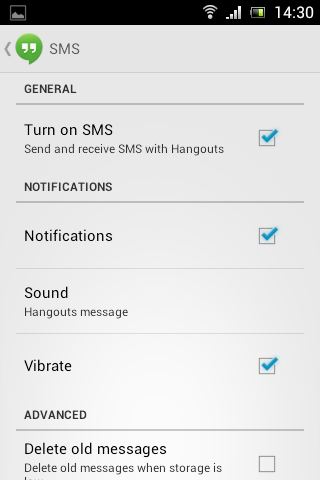 disable sms in hangouts